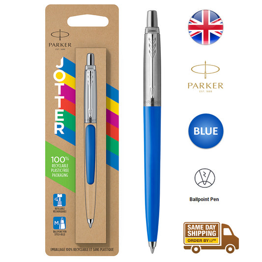 Parker Jotter Ballpoint Pen Medium Blue Ink Stainless Steel Barrel Body