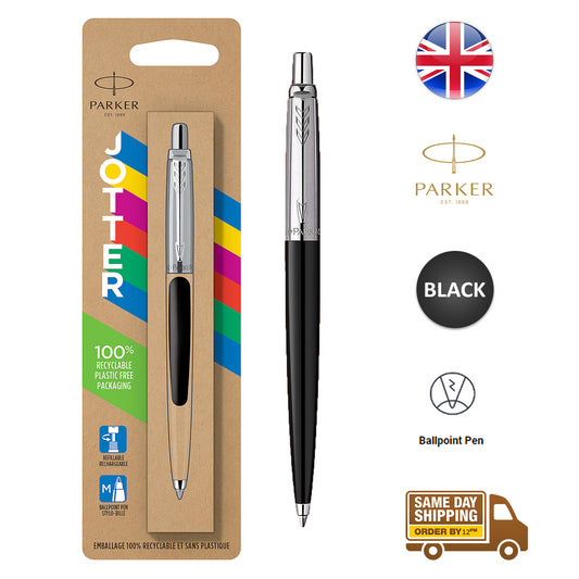 Parker Jotter Ballpoint Pen Medium Black Ink Stainless Steel Barrel Body