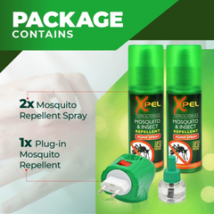 Xpel Mosquito & Insect Repellent Bundle | 2pin Plug-In & Pump Spray Green 70ml