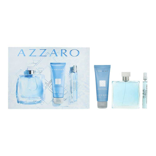 Azzaro Chrome 3 Piece Gift Set: EDT 100ml, EDT 10ml, Hair & Body Shampoo 75ml