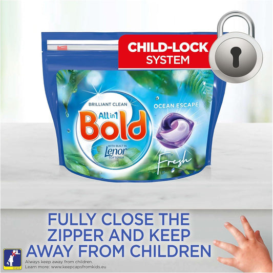 Bold Ocean Escape Fresh Washing Detergent Capsules Pods Fabric Clothes 64 Washes
