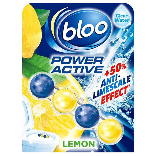 Bloo Power Active Toilet Rim Block Freshener Anti Limescale Lemon 50G