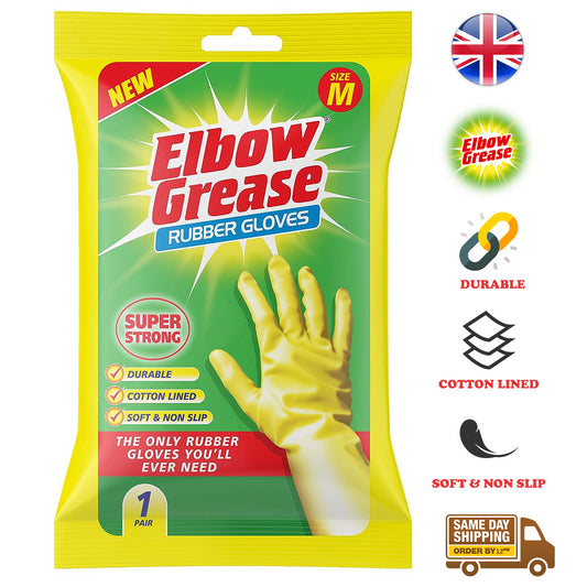 Elbow Grease Household Rubber Gloves Medium Non Slip Durable Washing Up Cleaning
