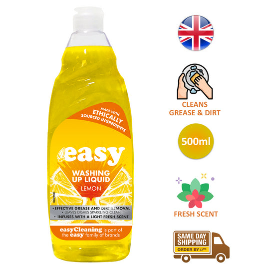 Easy Dish Washing Up Liquid Kitchen Soap Removes Grease Dirt 500ml - Lemon