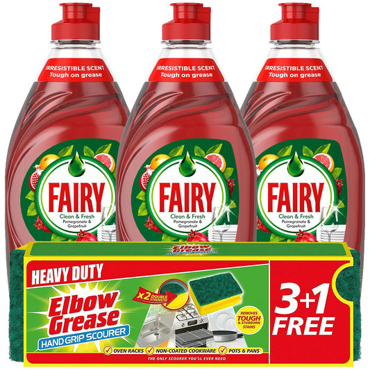 Fairy Washing Up Liquid Kitchen Scourer Cleaner Set Pomegranate Grapefruit 320ml