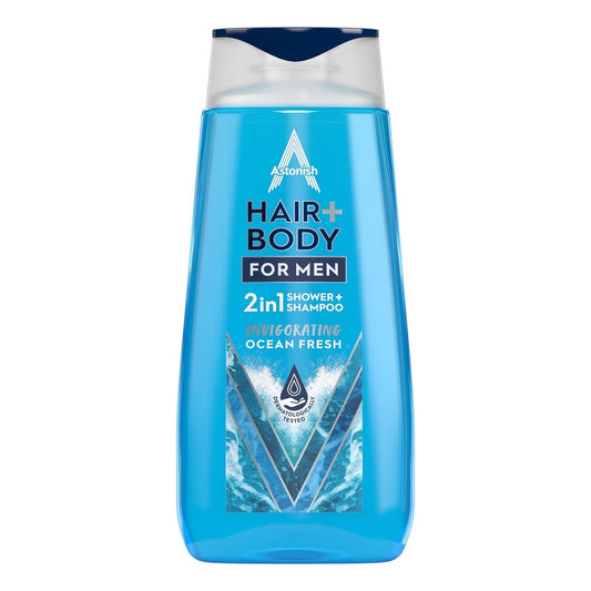 Astonish 2 In1 Shampoo Shower Gel Hair Body Wash For Men Ocean Fresh Vegan 400ml