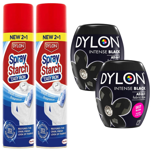 Dylon Strach Spray Crisp 300ml Fabric Dye Pod Washing Machine Black Bundle Set