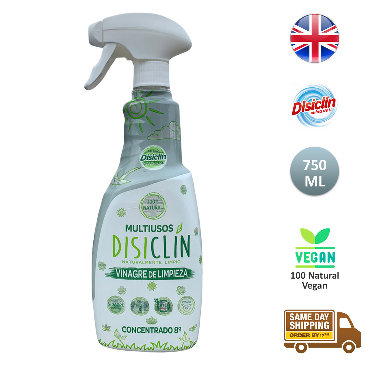 Disiclin White Vinegar Spray Concentrated Surface Cleaner Dirt Remover 750ml
