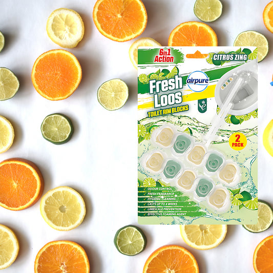 Airpure Fresh Loos Toilet Rim Blocks Lasting Fragrance Citrus Zing 50G